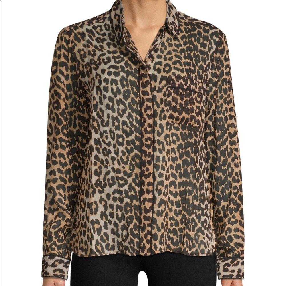 Ganni Fairfax Semi-Sheer Leopard Button Down Blouse Size 34 (2)